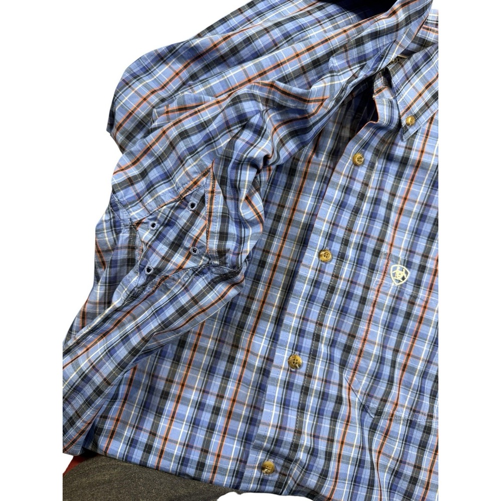 Ariat Pro Series Shirt Mens Medium Button Down Long Sleeve Blue Plaid Workwear - Picture 4 of 10